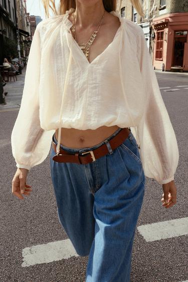 BLUSA FLUIDA GLOBO - Crudo de Zara