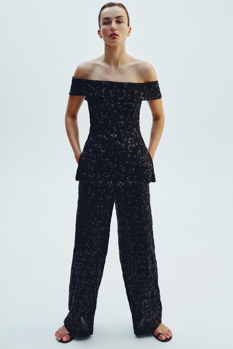 Brillos Pantalones De Lentejuelas Zara PANTALÓN VOLUMEN