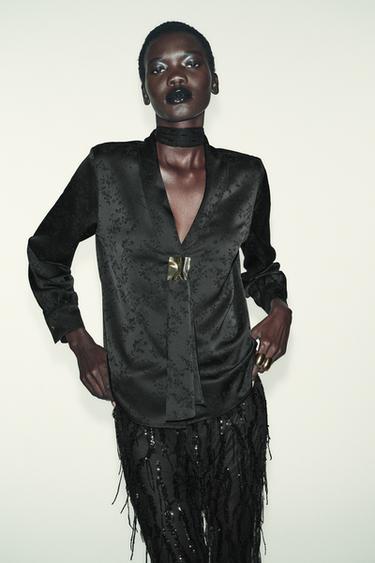 CAMISA JACQUARD FLORES BROCHE - Negro de Zara