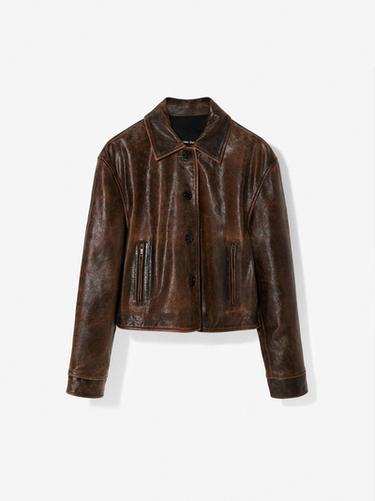 Zara Distressed effect nappa leather cropped jacket - Brown