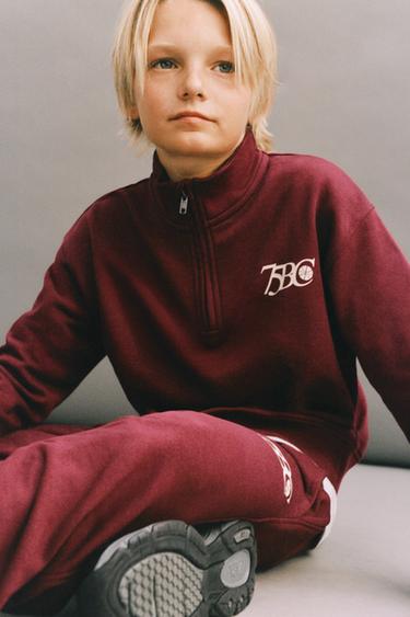 Zara TEXT ZIP-UP SWEATSHIRT AND JOGGER PANTS SET - Burgundy