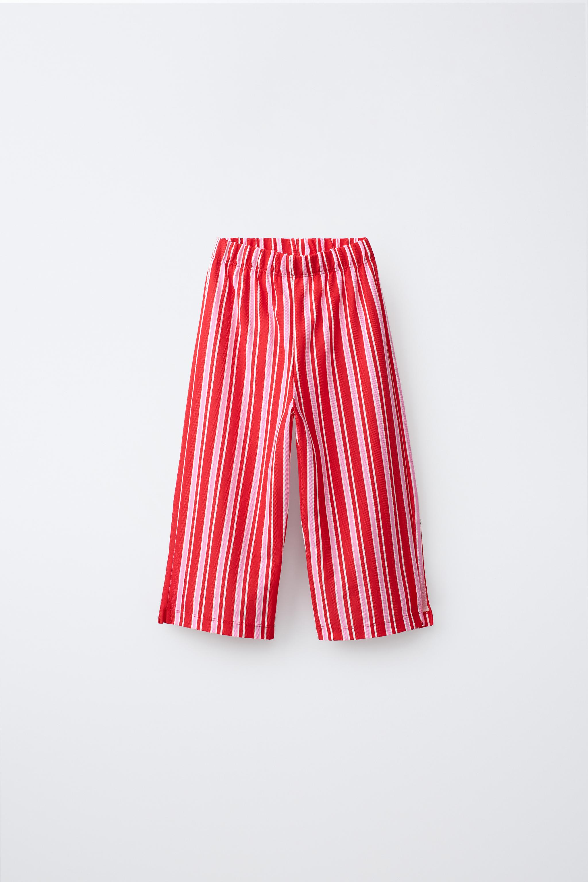STRIPED TEXTURED TROUSERS — Bright red