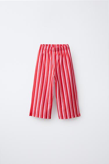 STRIPED TEXTURED TROUSERS - Bright red by Zara