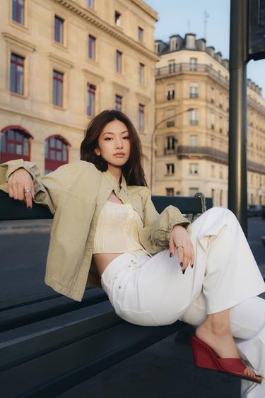 Zara 蕾絲短版上衣 - 淺黃色