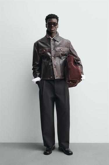 CAZADORA PIEL LAVADA - Granate oscuro de Zara - Imagen 0