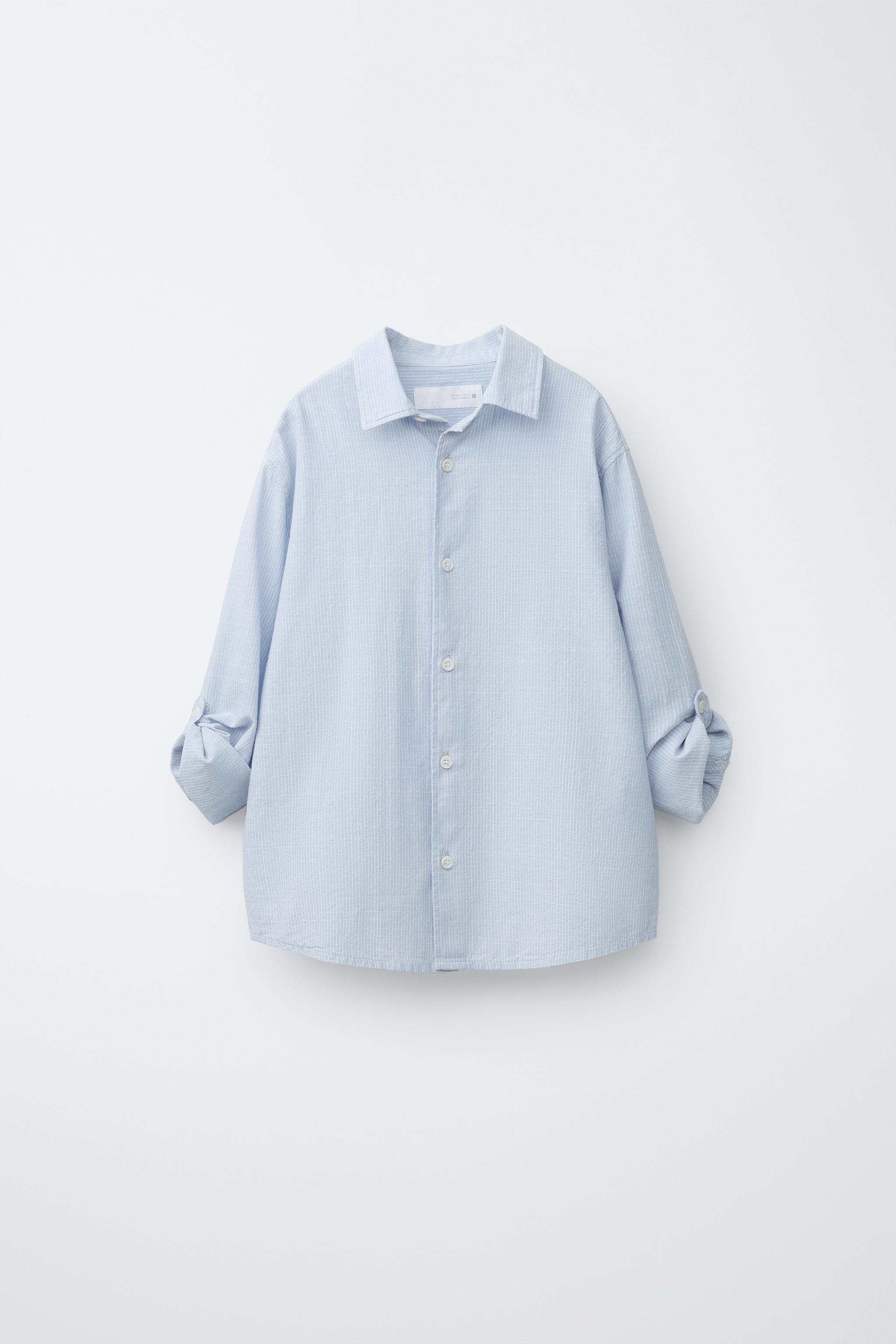 ストライプ柄コットンシャツ - ブルー | ZARA Japan / 日本