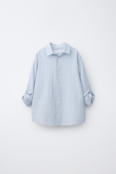 CHEMISE COTON À RAYURES - Bleu de Zara - Image 1