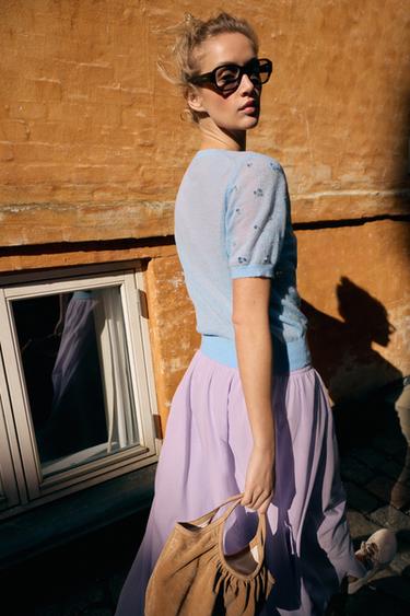 SEQUIN SHORT SLEEVE KNIT TOP - Pastel blue by Zara - Image 5