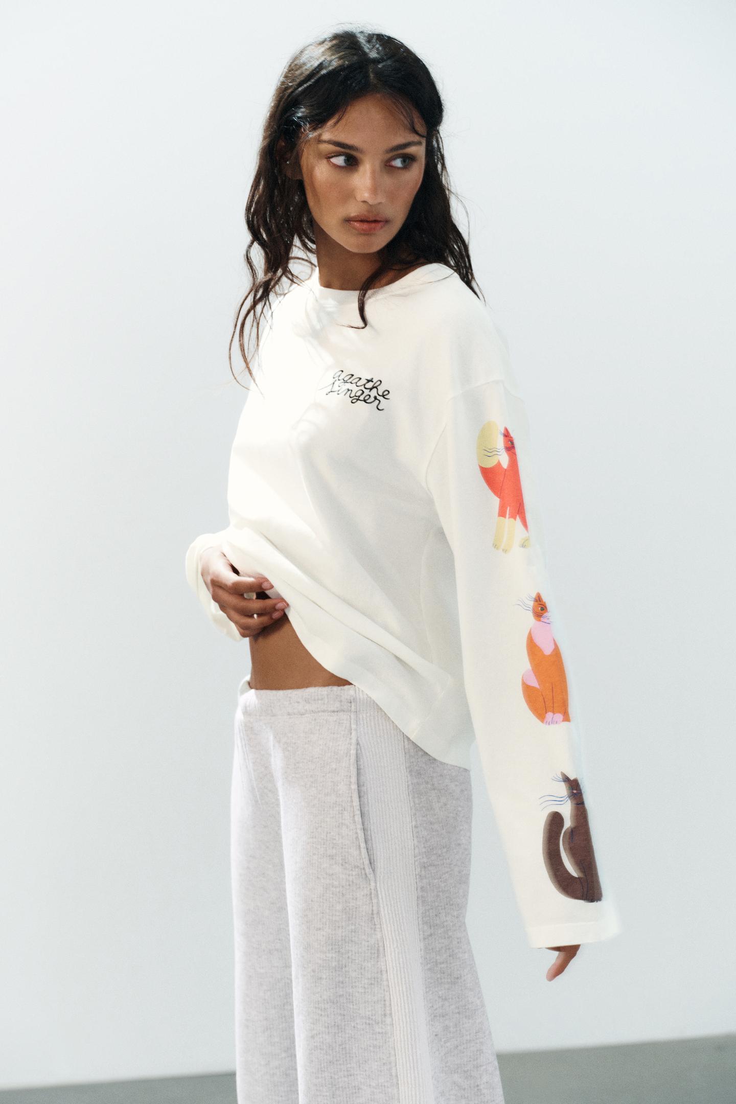 Женская футболка Zara Agathe Singer Print, цвет: Устричный белый — фото 3