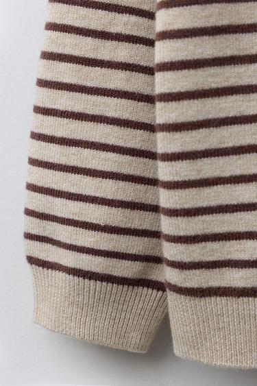 STRIPED KNIT HOODIE - Dark brown by Zara - Image 3