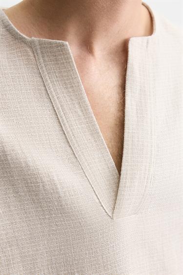 CHEMISE POLO STRUCTURÉE MÉLANGE LIN - Écru de Zara - Image 5