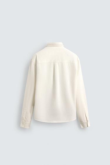 CHEMISE EN COTON ET LIN BRODÉE - Écru de Zara - Image 8