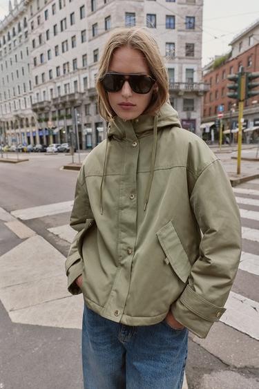 PARKA COURTE CAPUCHE EFFET FOURRURE - Kaki de Zara - Image 5
