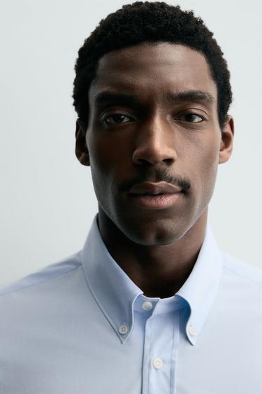 SLIM FIT COTTON SHIRT - Sky blue by Zara - Image 4