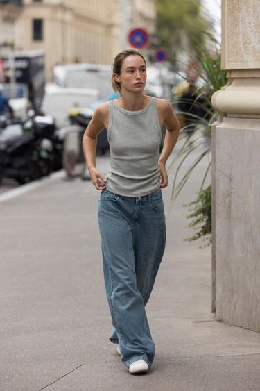 RIBBED HALTER TOP - Grey marl by Zara