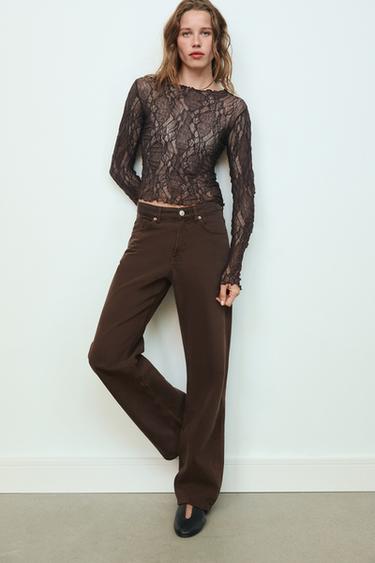 JEANS DENIM TRF RELAXED TIRO MEDIO - Chocolate de Zara