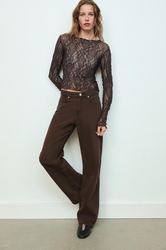 JEANS DENIM TRF RELAXED TIRO MEDIO - Chocolate de Zara - Imagen 0