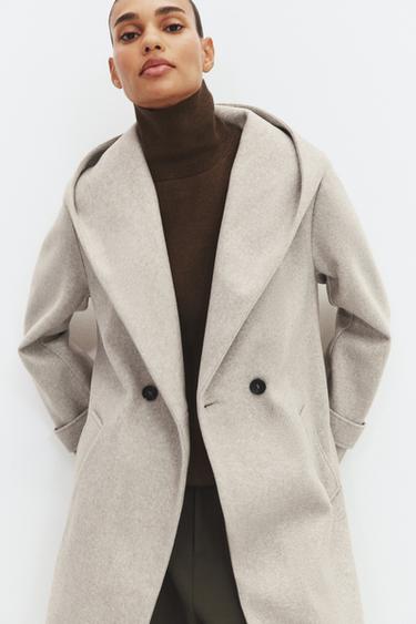 Zara SOFT HOODIE COAT - Beige