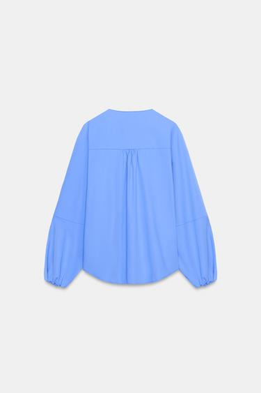 POPLIN BALLOON SLEEVE SHIRT - Light blue by Zara - Image 10