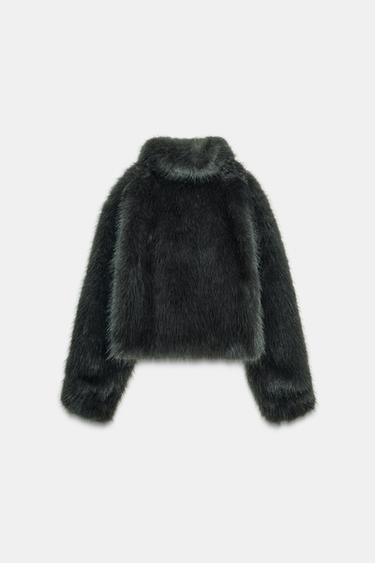 SHORT FAUX FUR COAT WITH TOGGLES - Dark charcoal grey by Zara
