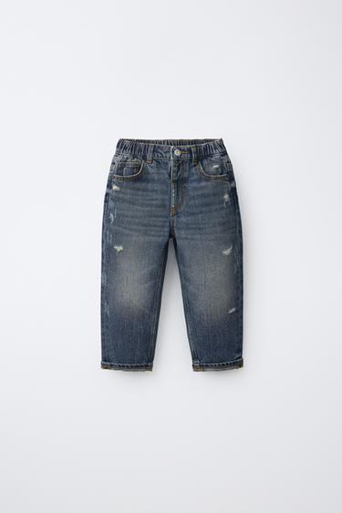 RIPPED STRAIGHT-LEG JEANS - Indigo by Zara