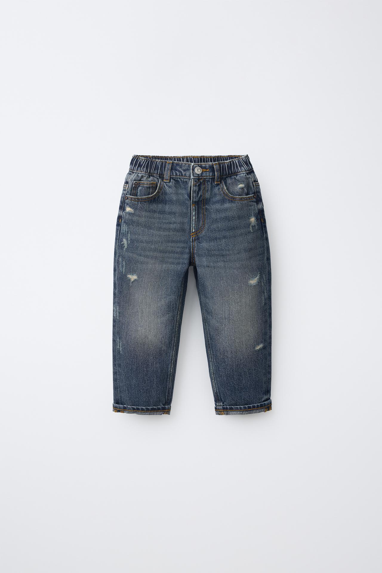 DISTRESSED STRAIGHT-LEG JEANS — Indigo