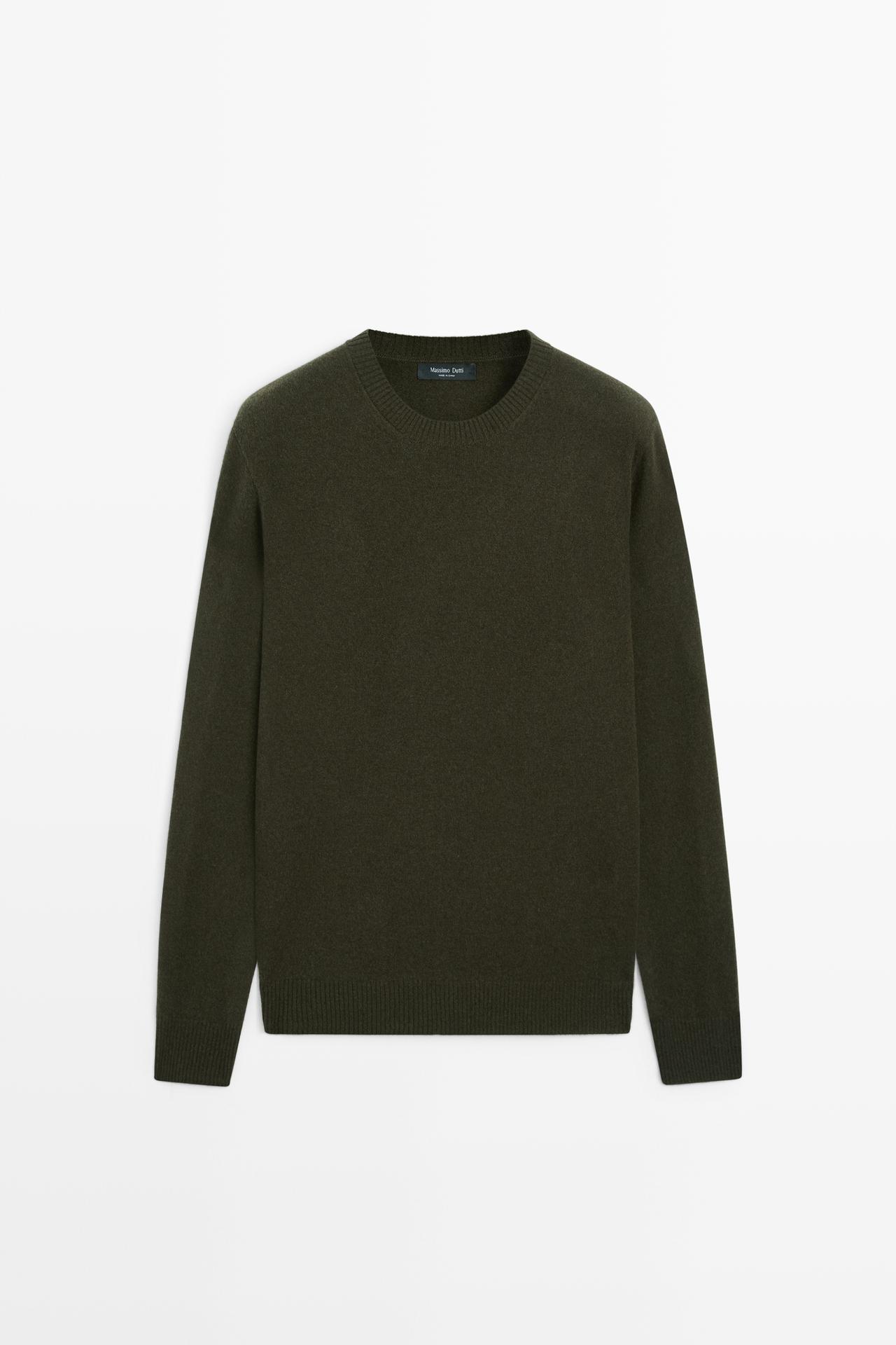 Wool blend round neck knit sweater — BOTTLE GREEN