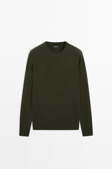 Wool blend round neck knit sweater — BOTTLE GREEN 1