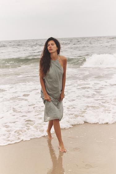 SHINY HALTER MIDI DRESS - Mid-grey by Zara - Image 0