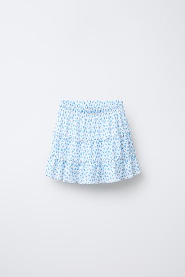 BROEKROK MET BLOEMENTEXTUUR - Blauw van Zara