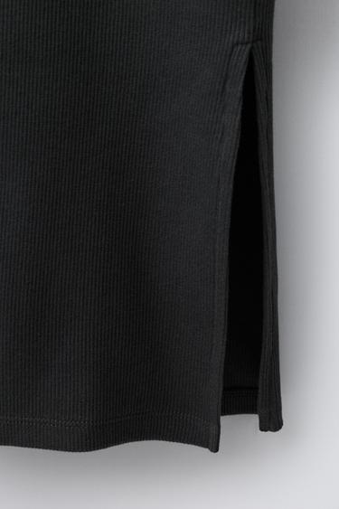 Zara LONG RIBBED DRESS WITH RHINESTONE TEXT - Anthracite grey