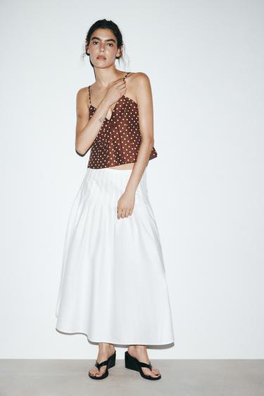 FALDA MIDI PLIEGUES - Blanco de Zara