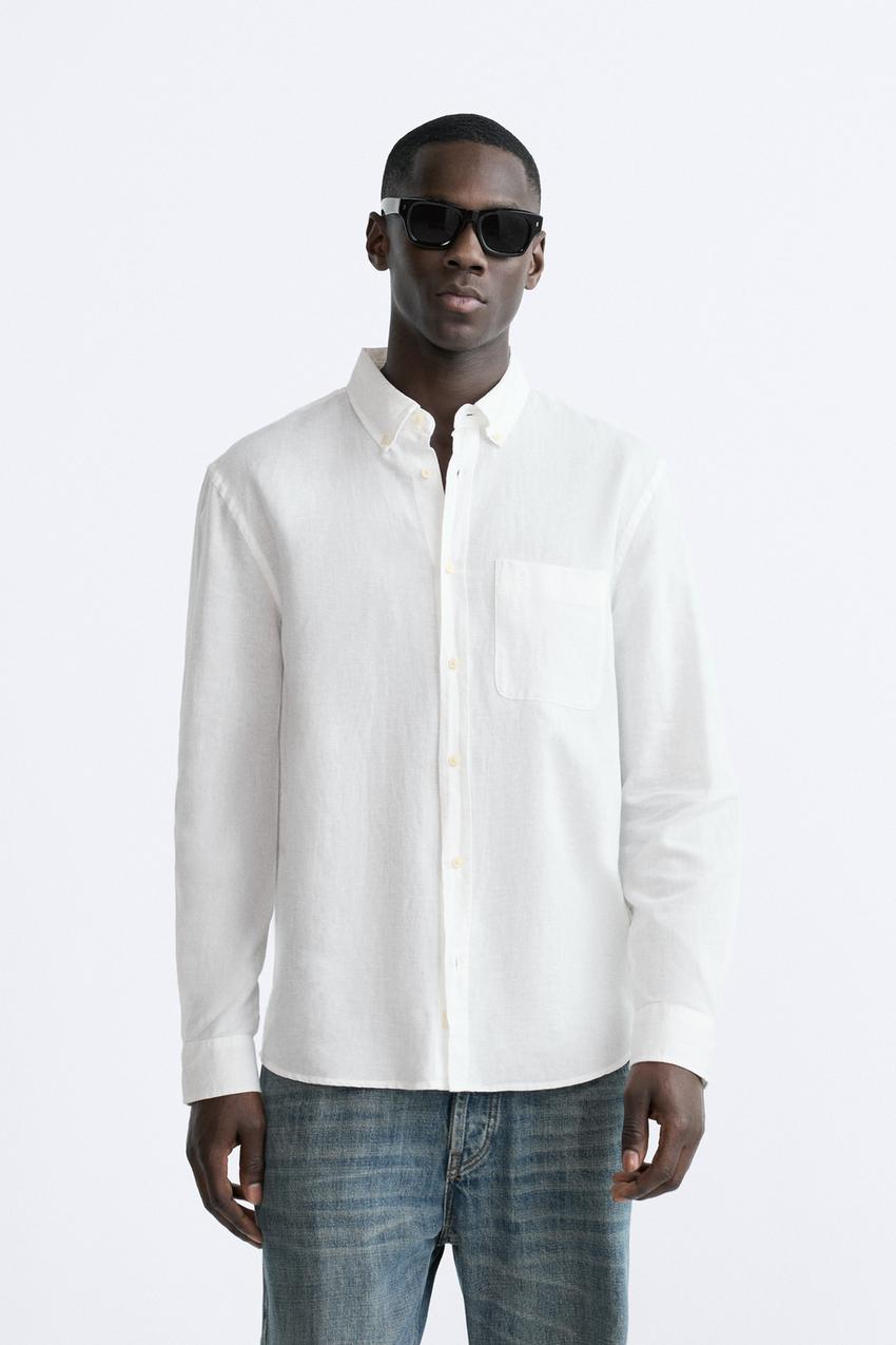 Zara - Cotton - Linen Shirt - White - L - Male