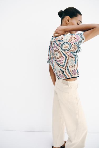 CUTWORK EMBROIDERED CROP TOP - Multicoloured by Zara - Image 2