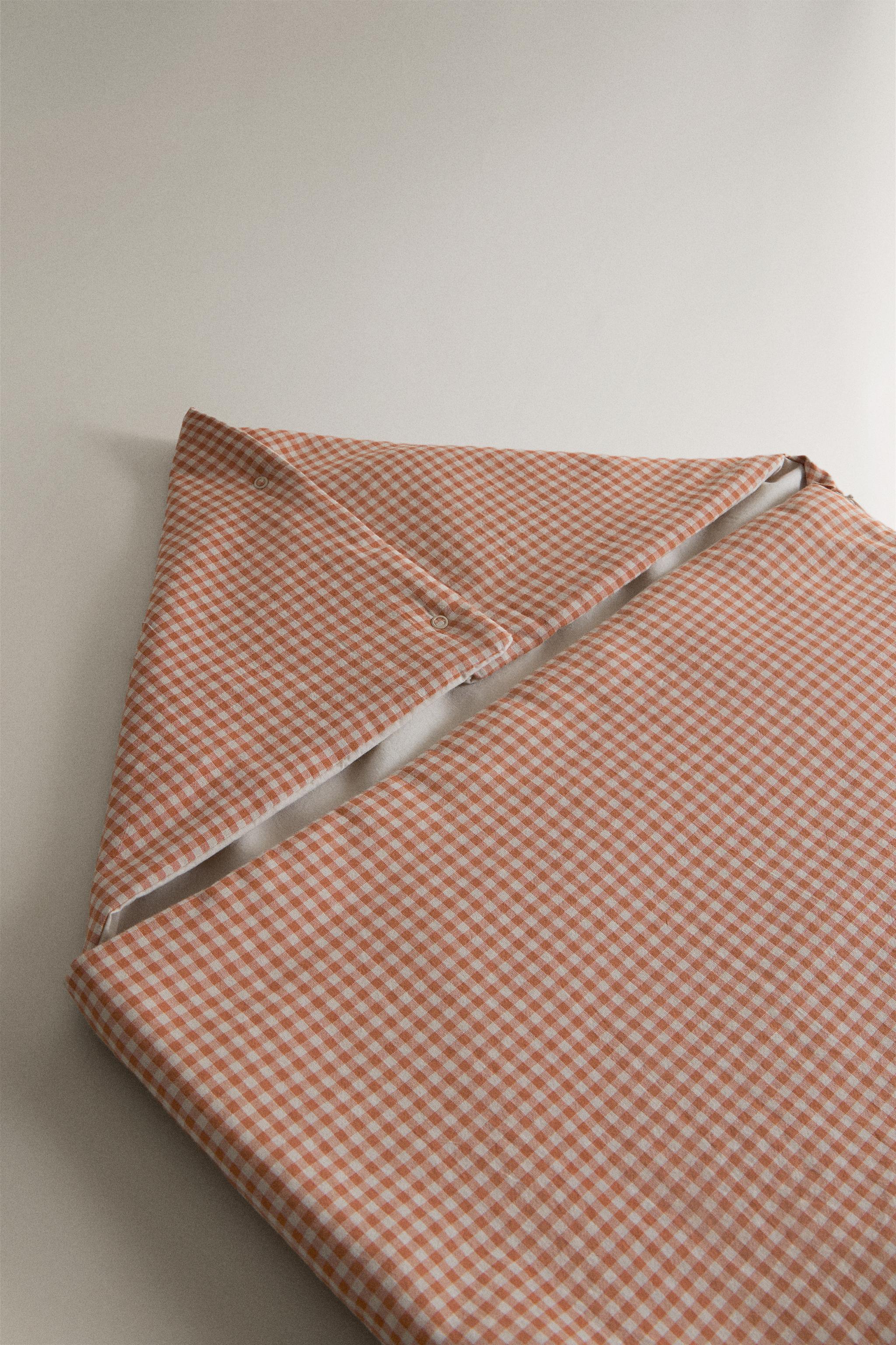 GINGHAM COTTON CARRYCOT BABY WRAP — Dark orange