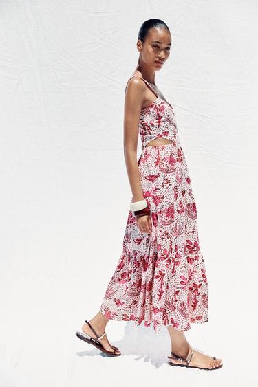 ROBE MI-LONGUE IMPRIMÉE AJOURÉE - Rose / Blanc de Zara - Image 4