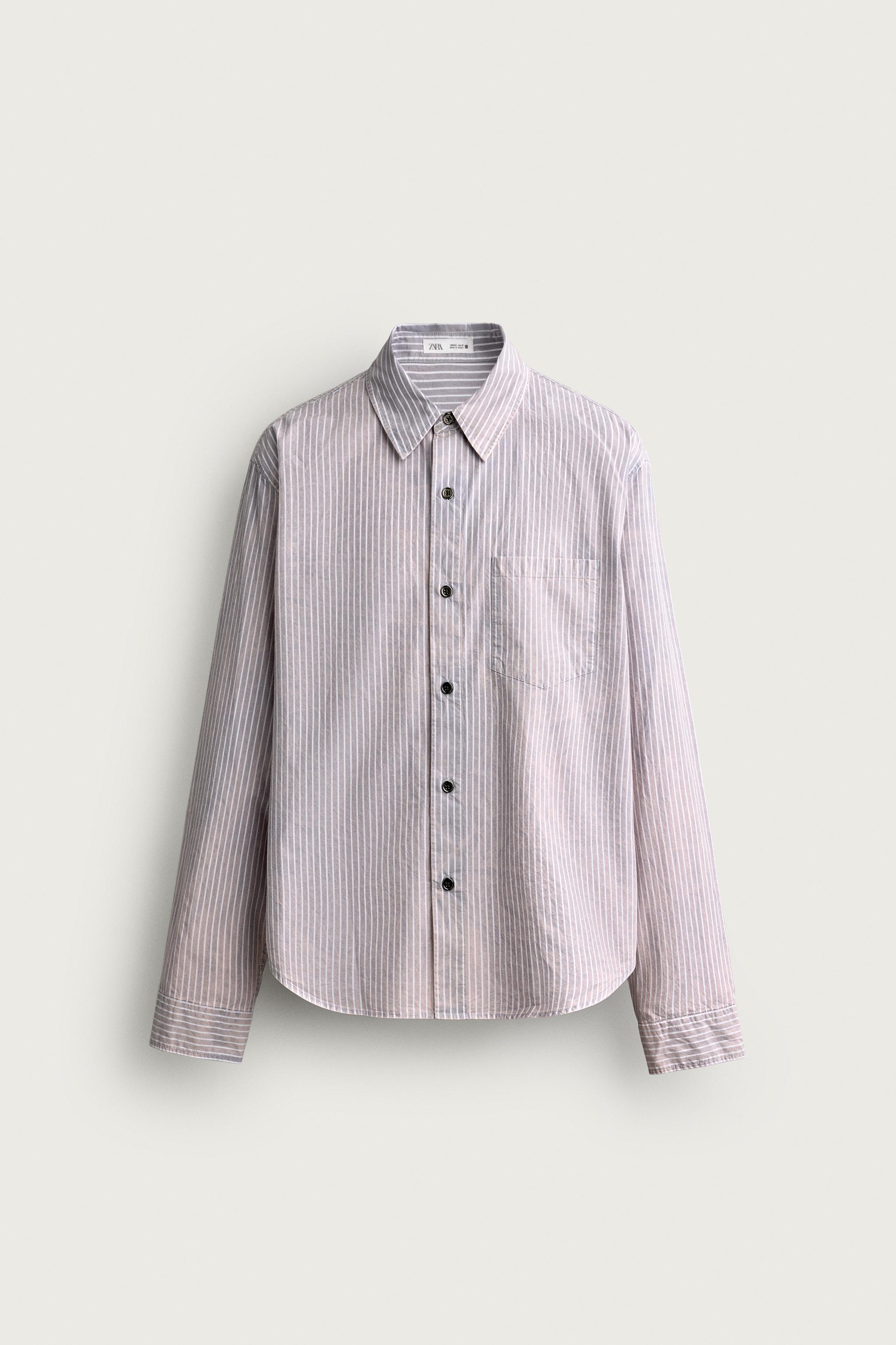 CHEMISE COUPE DÉCONTRACTÉE À RAYURES EFFET DÉLAVÉ ACIDE