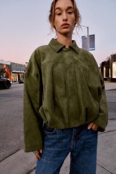 SUEDE EFFECT BOMBER JACKET - mid khaki by Zara - Image 3