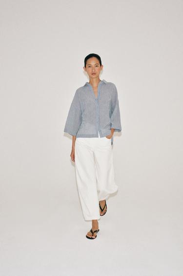 Zara SHORT SLEEVE SHIRT ZW COLLECTION - Navy blue - Image 0