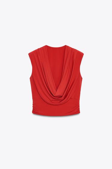 DRAPED TOP WITH SHOULDER PADS - Bright red by Zara - Image 4