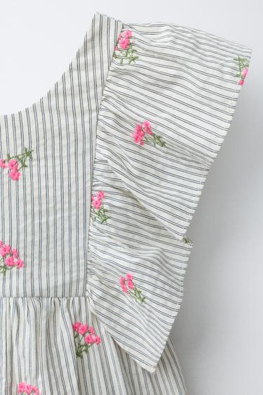 LONG STRIPED JUMPSUIT WITH EMBROIDERED FLOWERS - Grey by Zara - Image 2