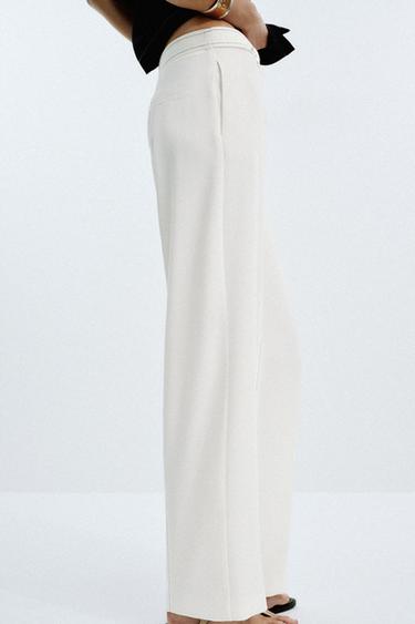 PANTALON PASSANTS SURPIQÛRES CONTRASTE - Blanc cassé de Zara - Image 4