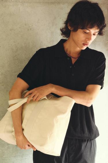 Zara 織物托特包 - 米白色