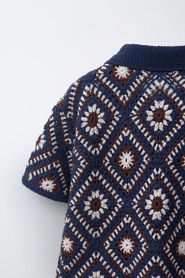 CHEMISE EN MAILLE CROCHET LOSANGES - Bleu roi de Zara - Image 3