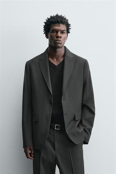 Zara PLAID SUIT BLAZER - Brown-Blue