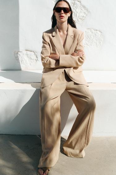 BLAZER AVEC LIN UN BOUTON - Marron clair de Zara - Image 4