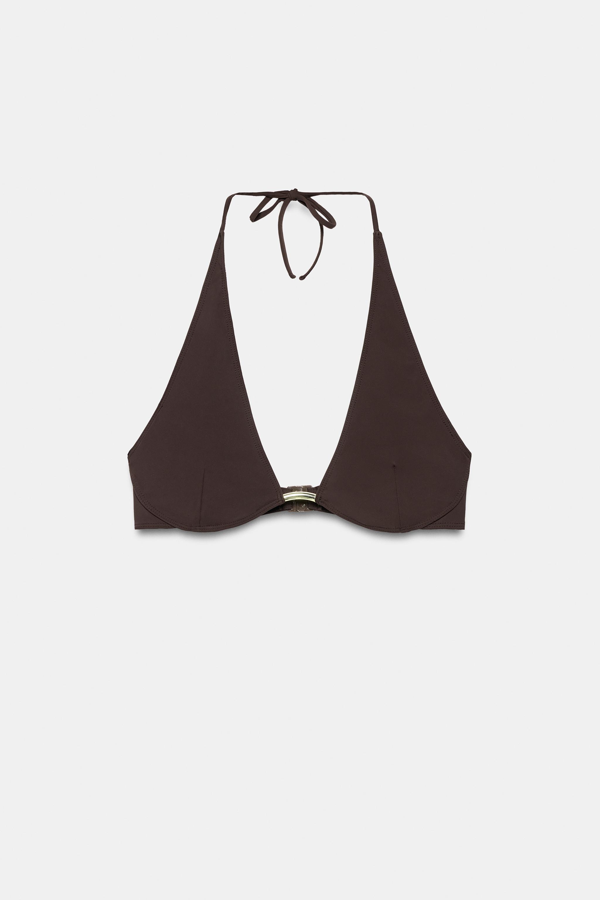 HALTER BIKINI TOP WITH METAL DETAIL — Dark eggplant