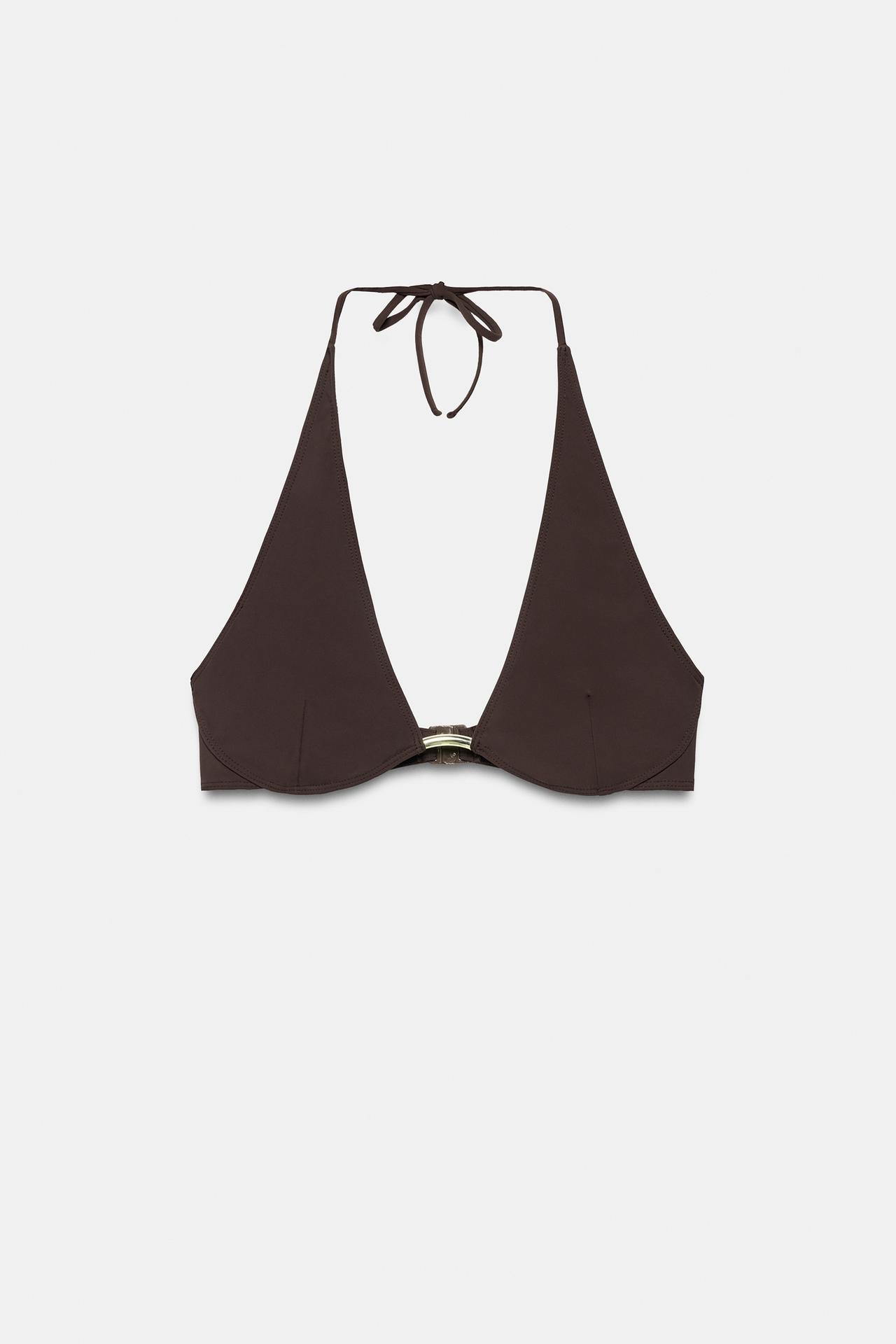 HALTER BIKINI TOP WITH METAL DETAIL — Dark eggplant