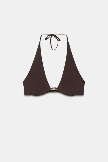 TOP BIKINI HALTER PIÈCE MÉTALLIQUE - Aubergine foncé de Zara - Image 6