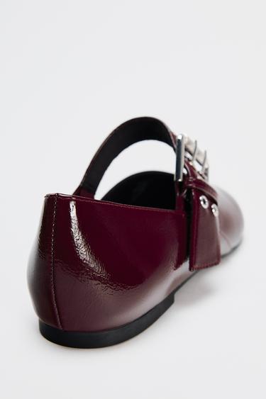BUCKLE BALLERINAS - Burgundy Red by Zara - Image 4